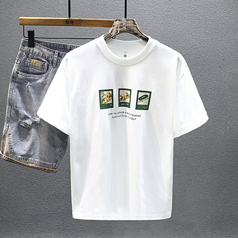 2024 Trendy Brand Short Sleeve Men'S Heavy Youth National Fashion Comfortable Design Sense Loose All-Match Half Sleeve T-Shirt - Image 2