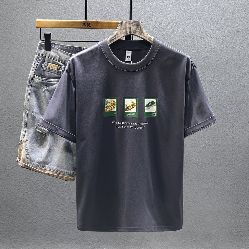2024 Trendy Brand Short Sleeve Men'S Heavy Youth National Fashion Comfortable Design Sense Loose All-Match Half Sleeve T-Shirt - Image 4