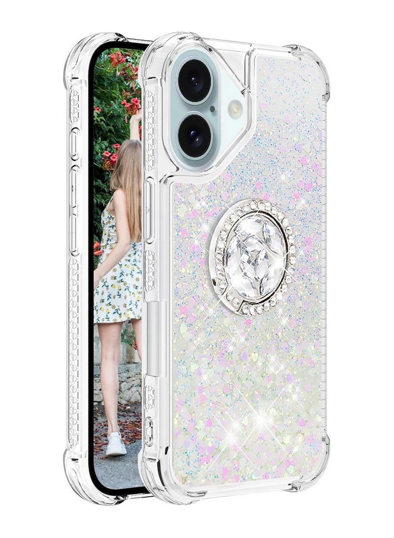general Liquid Quicksand Case for iPhone 16 6.1’ with Diamond Stand, Soft TPU Deluxe Fun Glitter Glitter Flow Clear Glitter Case for Apple iPhone 16 - Image 4