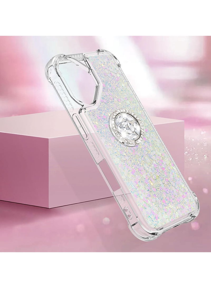 general Liquid Quicksand Case for iPhone 16 6.1’ with Diamond Stand, Soft TPU Deluxe Fun Glitter Glitter Flow Clear Glitter Case for Apple iPhone 16 - Image 2