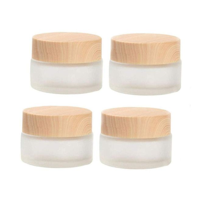 Healthcom 50 Gram/50 Ml Empty Sample Jars Round Frosted Glass Bottle Cosmetic Cream Jar Wood Grain Lid Cosmetic Container Glass Cream Box Refillable Cream Pot Jars For Lip Balm Lotion Eyeshadow,4 Pack - Image 4