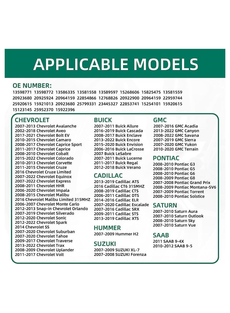 حزمة 4 مستشعرات TPMS GM 315Mhz لمراقبة ضغط الإطارات عالمي - Image 2