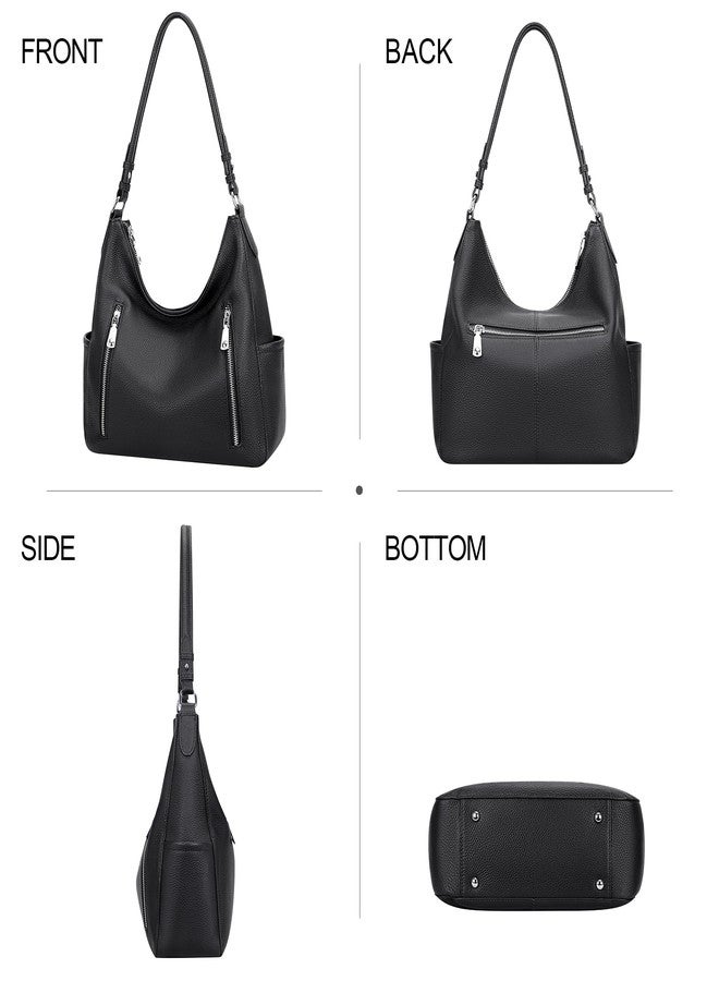 Over Earth Genuine Leather Purses for Women Medium Hobo Bag Lady Crossbody Handbags with 2 Detachable Straps(O150E UG Black) - Image 3