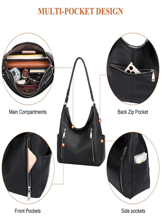 Over Earth Genuine Leather Purses for Women Medium Hobo Bag Lady Crossbody Handbags with 2 Detachable Straps(O150E UG Black) - Image 4