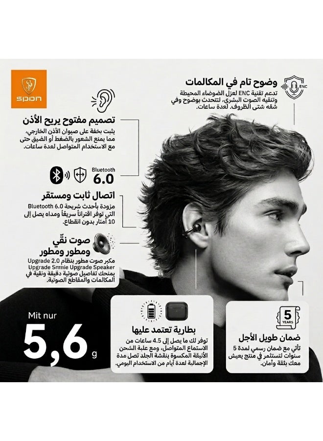 سبون سماعة مفتوحة لاسلكية تصميم مريح بجون ادخال بالاذن اضدار بلوتوث 6.0 - Image 2