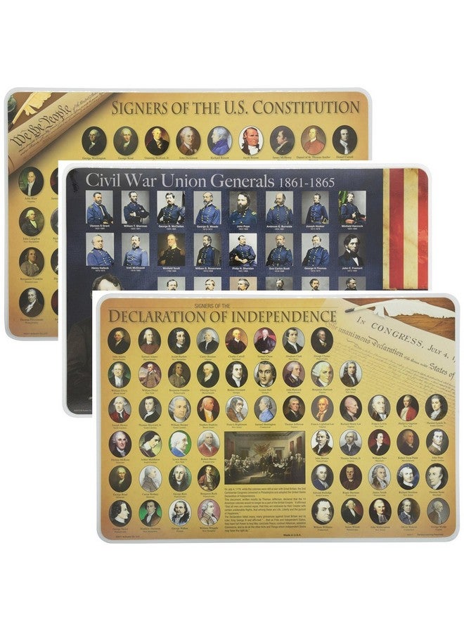 Painless Learning Educational Placemats Sets Declaration of Independence Civil War Generals and Signers of The Constitution Placemat Non Slip Washable - Image 1