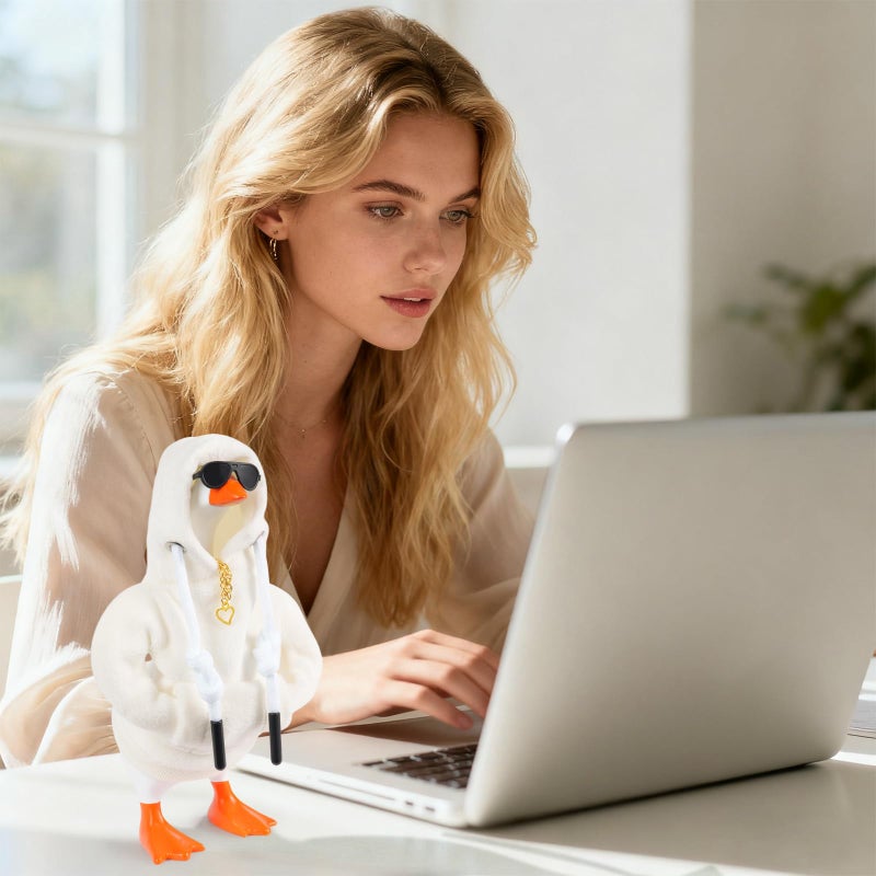 linastu 6 Set 7inch Desk Goose Outfits, Mini Desktop Goose Clothes Desk Goose Accessories Set for Magnetic Goose Statue (White Hoodie+ Sunglasses+ Necklace) - Image 4
