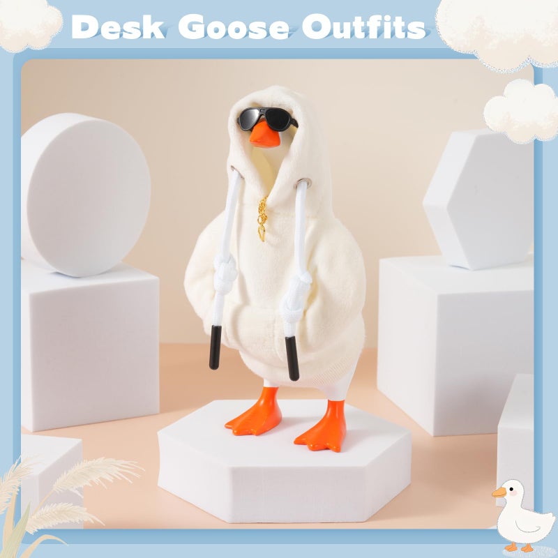 linastu 6 Set 7inch Desk Goose Outfits, Mini Desktop Goose Clothes Desk Goose Accessories Set for Magnetic Goose Statue (White Hoodie+ Sunglasses+ Necklace) - Image 5