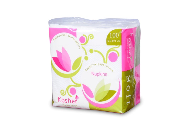 Kosher Premium Tissue Paper Napkin/Dinner Napkins | 100 Sheets X 4 Pack (Total 400 Pulls) | Ultra Soft, High Strength and Quick Absorbent Paper Napkin | Natural Virgin Fibre - Image 2