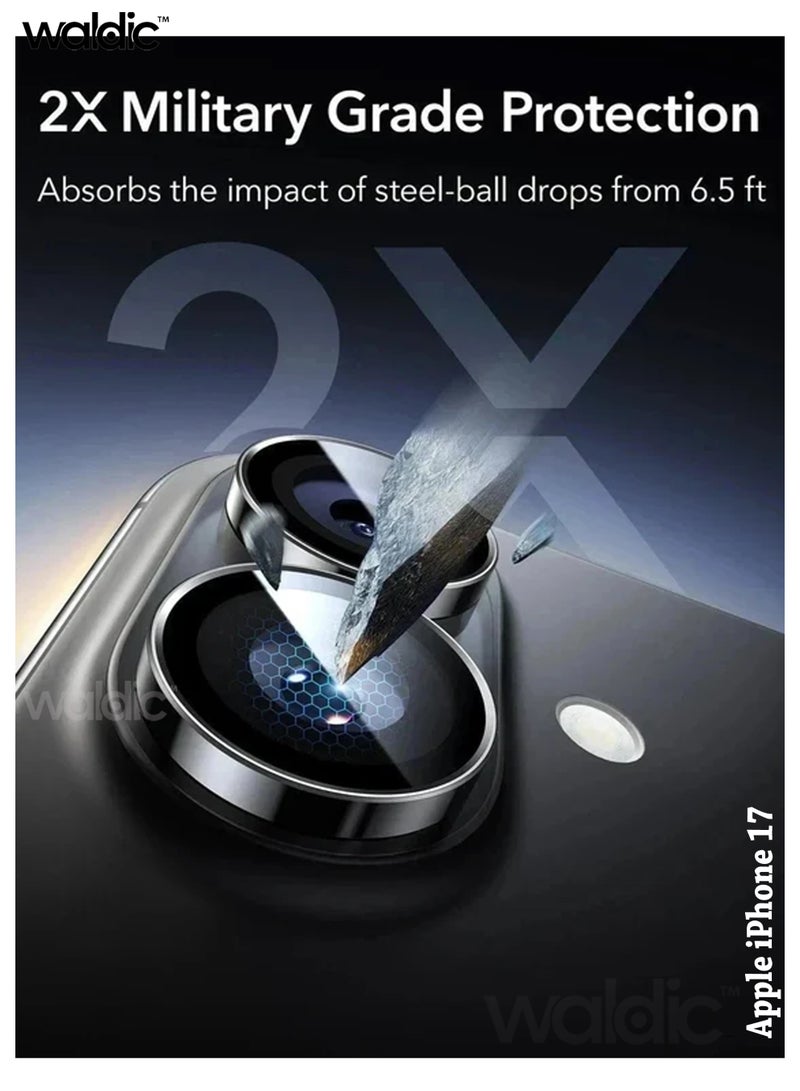 Waldic Apple iPhone 17 Camera Lens Protector, Scratch-Resistant HD Clarity Ultra-Thin 9H Tempered Glass with Aluminium Edging, Individual Metal Lens Cover - Black - Image 4