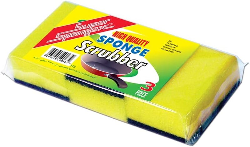 Cleaning Sponge with Scourer – Heavy Duty Kitchen Sponges, High Absorbent Dishwashing Foam with Strong Scrub Pad for Dishes & Surfaces (Pack of 3)