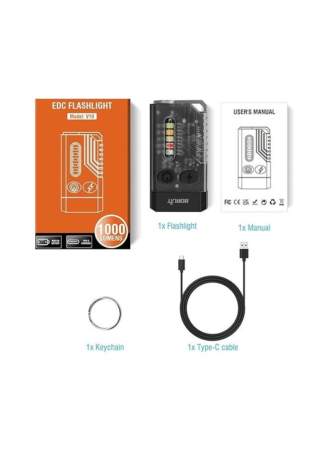BORUIT - Burritt Mini LED Flashlight in 10, 1000 Lumen Keychain Flashlight with 80dB Alarm Bell, 365nm UV Flashlight, IPX4 Waterproof Magnetic Flashlight - Image 1