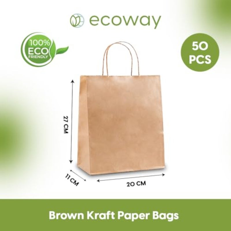 Kraft Paper Bags - Pack Of 50 Craft Small Paper Grocery Bags With Handles For Shopping, Party, Birthday, Wedding Gift, Retail, Merchandies Ecofreindly Reusable Brown 20X11X27 Cm - Image 3