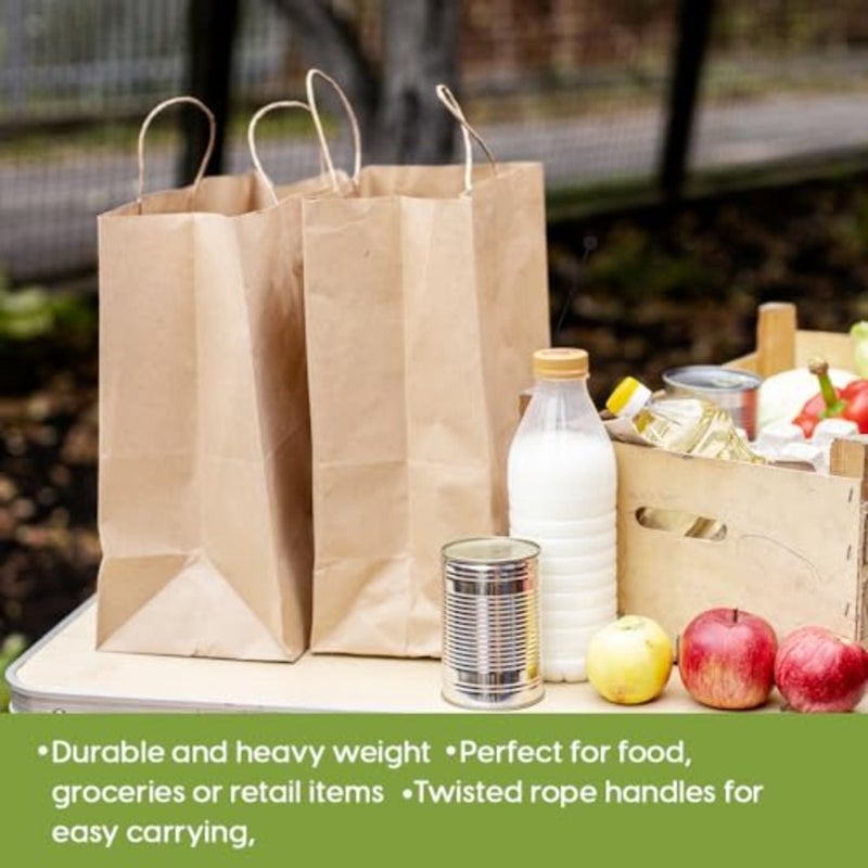 Kraft Paper Bags - Pack Of 50 Craft Small Paper Grocery Bags With Handles For Shopping, Party, Birthday, Wedding Gift, Retail, Merchandies Ecofreindly Reusable Brown 20X11X27 Cm - Image 5