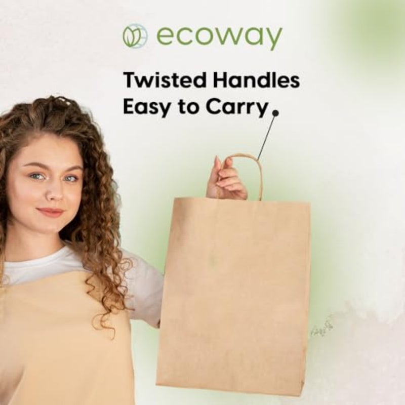 Kraft Paper Bags - Pack Of 50 Craft Small Paper Grocery Bags With Handles For Shopping, Party, Birthday, Wedding Gift, Retail, Merchandies Ecofreindly Reusable Brown 20X11X27 Cm - Image 4