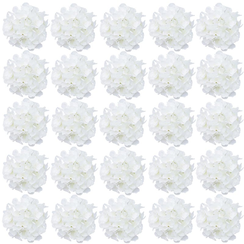 FagusHome 30 Pcs Silk Hydrangea Heads Artificial Flowers Heads and Stems Fake Hydrangea Flowers for Home Wedding Decor Pure White