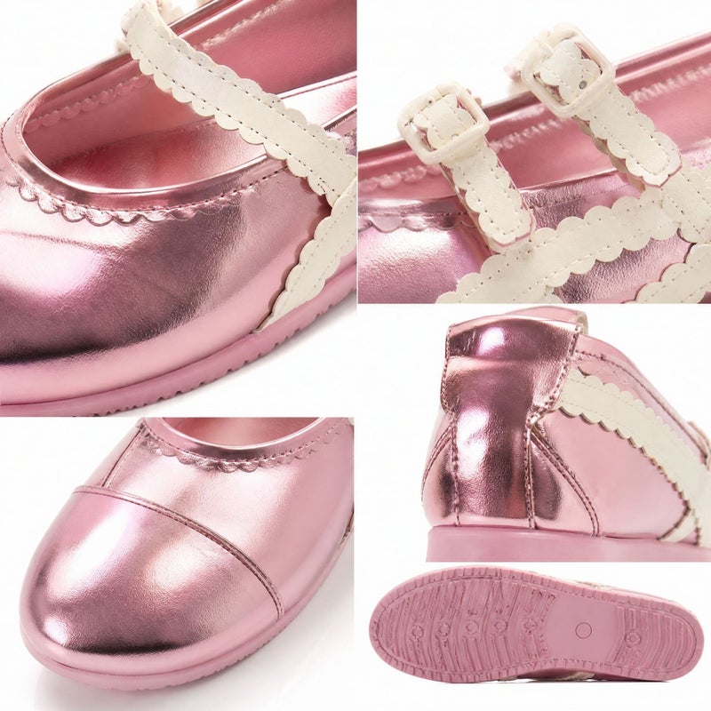 ON Women's Ballet-Style Mary Jane Casual Shoes with Glitter Detail, Low Heel, Leather Upper, Lightweight Round Toe, Buckle Closure - Image 5