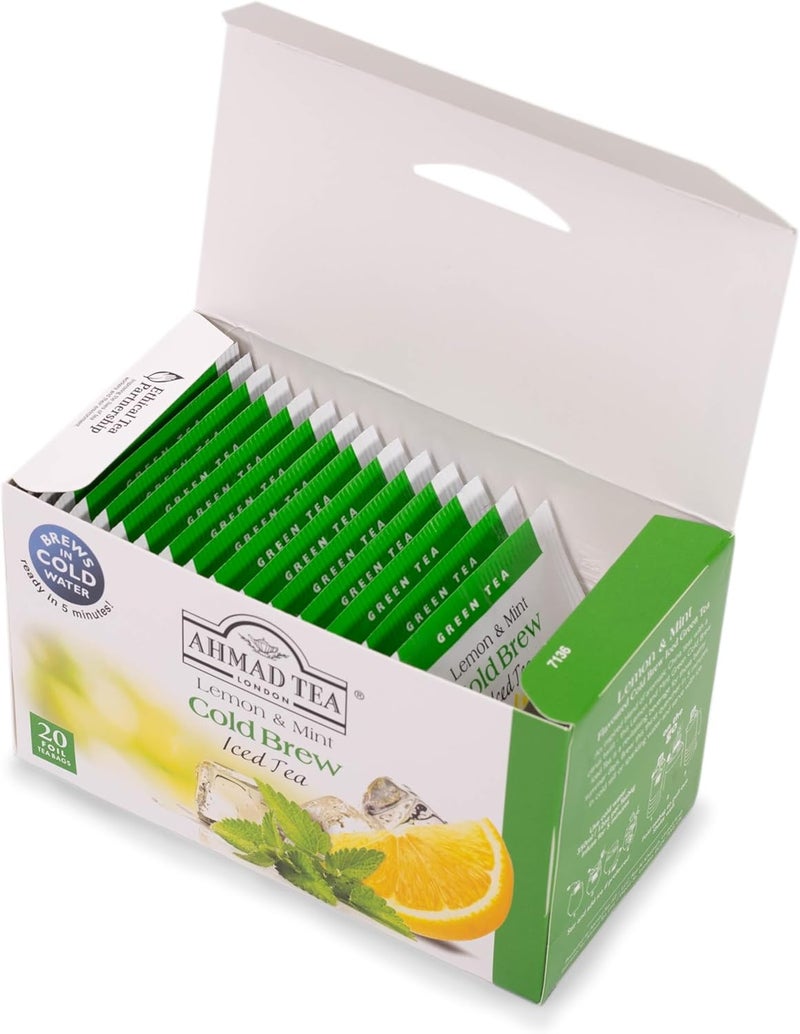 Ahmad Tea Cold Brew Green Tea with Lemon and Mint - 20 Foil Tea Bags - Image 3