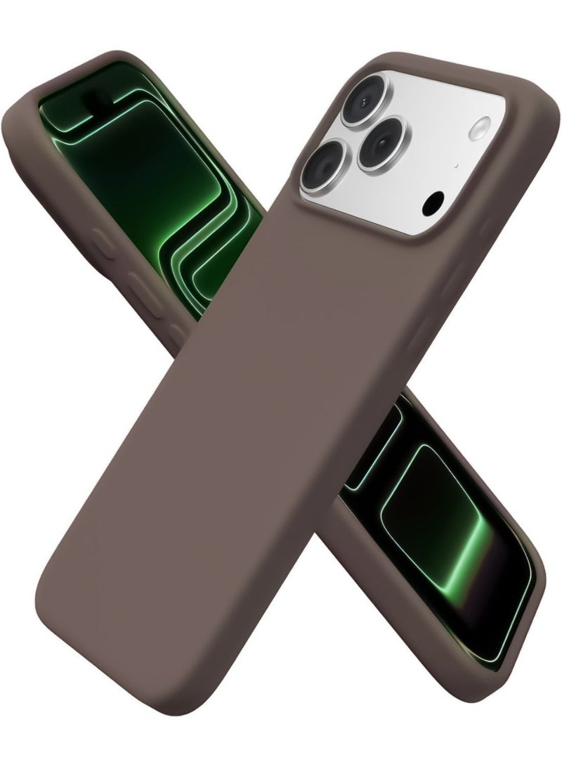 جراب هاتف iPhone 17 Pro Max نحيف من السيليكون السائل بأربع طبقات من المطاط الهلامي الناعم ومضاد للصدمات مع بطانة من الألياف الدقيقة المضادة للخدش (بني)