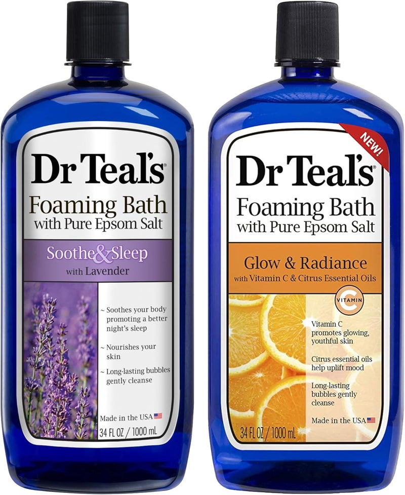 Dr Teal's Dr Teals Foaming Bath Variety Gift Set 2 Pack 34oz Ea  Soothe  Sleep Lavender Glow  Radiance Vitamin C and Citrus  Essential Oils Blended with Pure Epsom Salt Relieve Pain  Daily Stress 