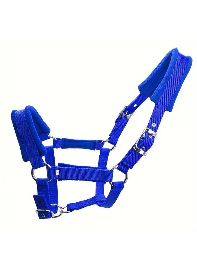 أزرق XL كمامة حصان ناعمة قابلة للتعديل مع مشبك معدني وطوق رأس من الفرو - Image 1