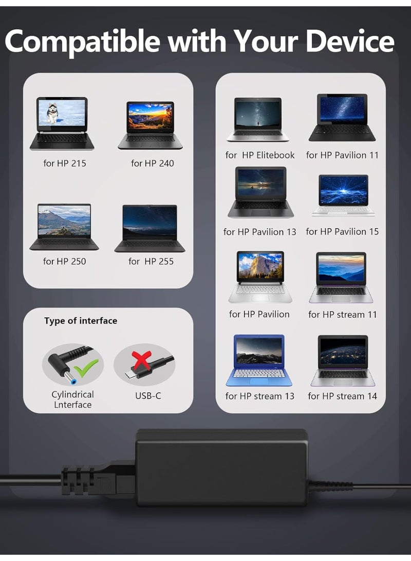 زيكسين شاحن لابتوب بقوة 65 واط متوافق مع أجهزة HP Pavilion وEnvy وChromebook وProBook سلاسل: Pavilion x360 (11, 13, 15)، Stream (11, 13, 14)، Envy (13, 15, 17)، Spectre، Chromebook (11, 14 G3, G4)، وProBook (G3, G4, G5, G6, G7) - Image 4