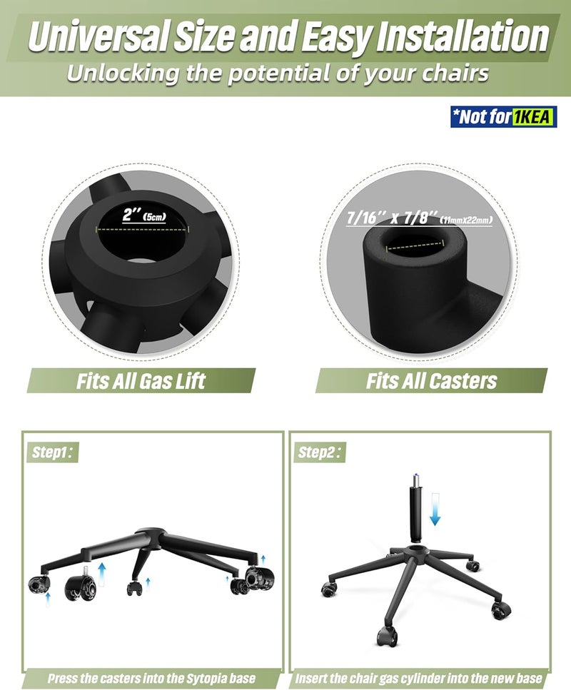 Sytopia Office Chair with 60cm Cross Base, Black Color, Heavy Duty 5 Star Metal Base, Swivel Cross, Fits 11mm x 22mm Wheels, Gas Spring - Image 3