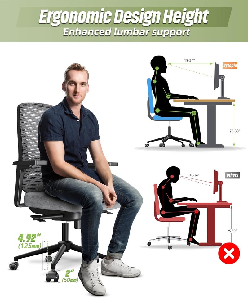 Sytopia Office Chair with 60cm Cross Base, Black Color, Heavy Duty 5 Star Metal Base, Swivel Cross, Fits 11mm x 22mm Wheels, Gas Spring - Image 4