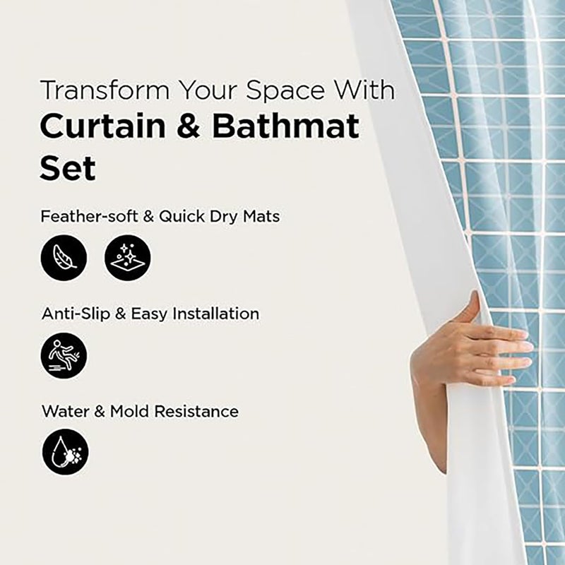 Kuber Industries Kuber Industries Shower Curtain & Bathmat Set | Non-Slip Bath mats for Bathroom | Easy-Slide Curtains | Polyester Curtain or Bathmat for Bath D?cor | YX0150-3T | 3 Pcs Set | Multicolor  - Image 2