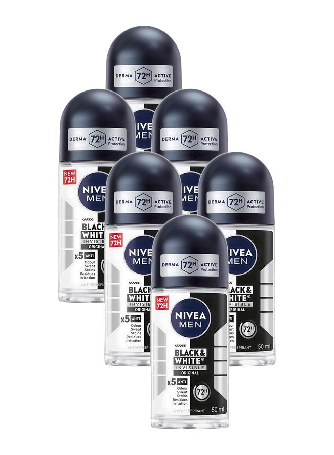 Nivea MEN Black And White Invisible Antiperspirant Roll-On Deodorant Original 50ml Bundle 6 pieces - Image 1