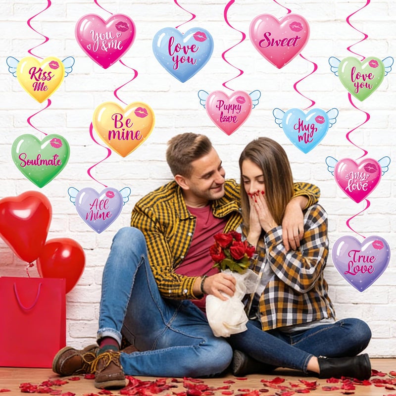 Runloon 40Pcs Valentine's Day Hanging Swirl Decorations, Colorful Valentine's Day Party Ceiling Hanging Swirls Valentine Hearts Foil Swirls Streamers for Valentine Themed Party Decor Supplies - Image 2