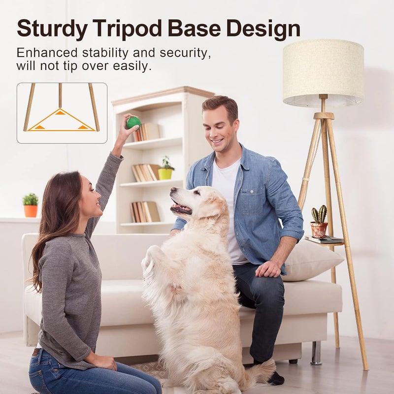 OUTON Wooden Tripod Floor Lamp with Shelf, 4 Colour temperatures Mid Century Modern Dimmable LED Floor Lamp with Remote & ‎Foot Switch, Tall Standing Lamp for Living Room Bedroom Office, Wood - Image 3