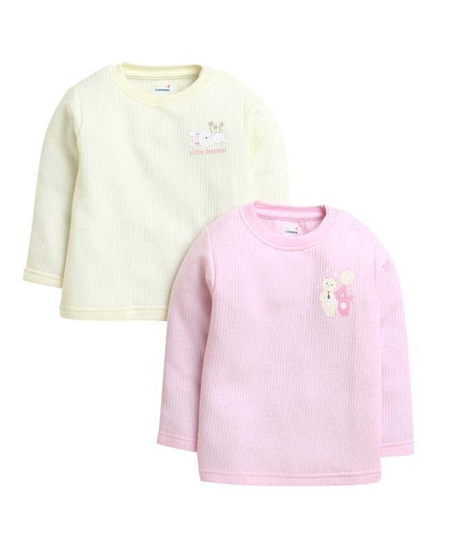 BUMZEE Pink & Yellow Girls Full Sleeves Cotton Thermal T-Shirts Pack of 2 Age - 5-6 Years (Peb9626I-pnk.YLW) - Image 1