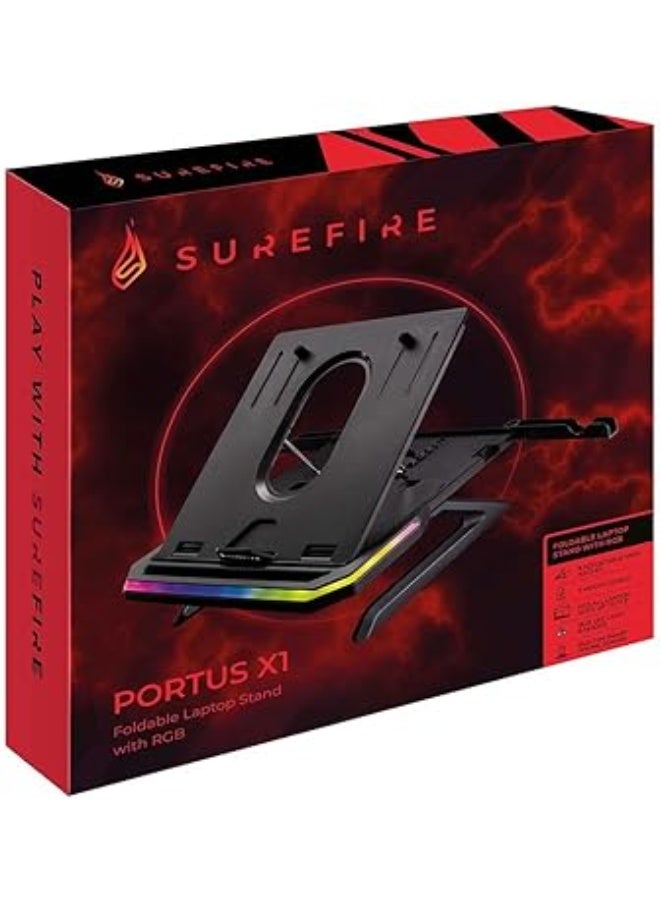 SureFire Portus X1 Gaming Laptop Stand, Notebook Stand Height Adjustable with RGB Lighting, Holder for Laptops with 10, 17.3 Inches, Tablet Risers with Ventilation for the Desk - Image 5