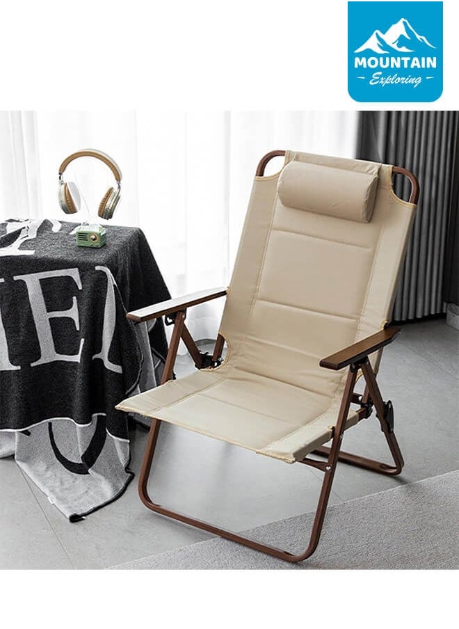 MOUNTAIN EXPLORING Adjustable Backrest Indoor and Outdoor Chair, Foldable, with Wooden Armrests, Padded Headrest, and Sturdy Metal Frame  - Image 4