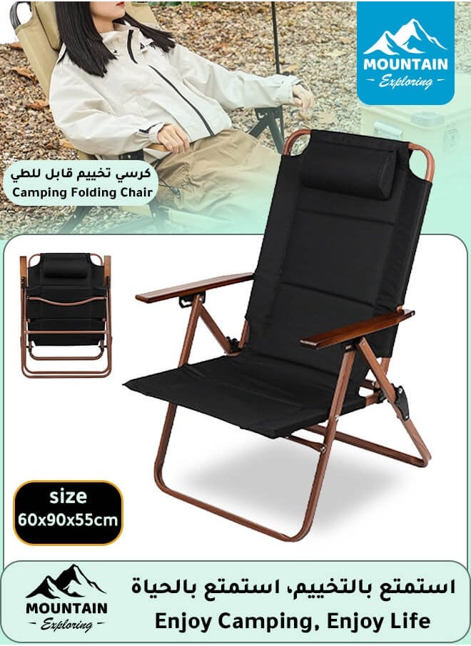 MOUNTAIN EXPLORING Adjustable Backrest Indoor and Outdoor Chair, Foldable, with Wooden Armrests, Padded Headrest, and Sturdy Metal Frame  - Image 1