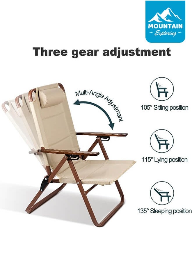 MOUNTAIN EXPLORING Adjustable Backrest Indoor and Outdoor Chair, Foldable, with Wooden Armrests, Padded Headrest, and Sturdy Metal Frame  - Image 2