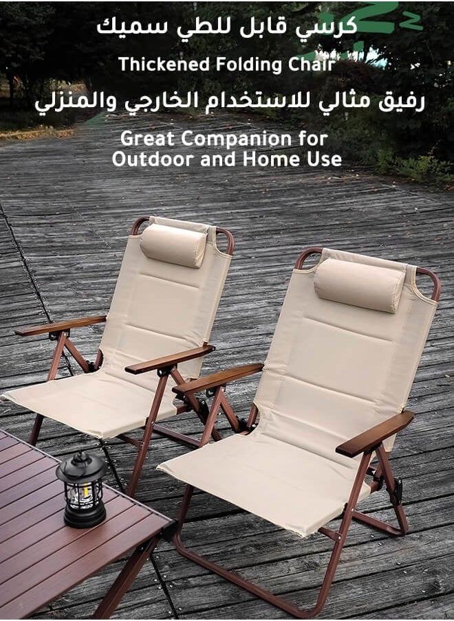 MOUNTAIN EXPLORING Adjustable Backrest Indoor and Outdoor Chair, Foldable, with Wooden Armrests, Padded Headrest, and Sturdy Metal Frame  - Image 3