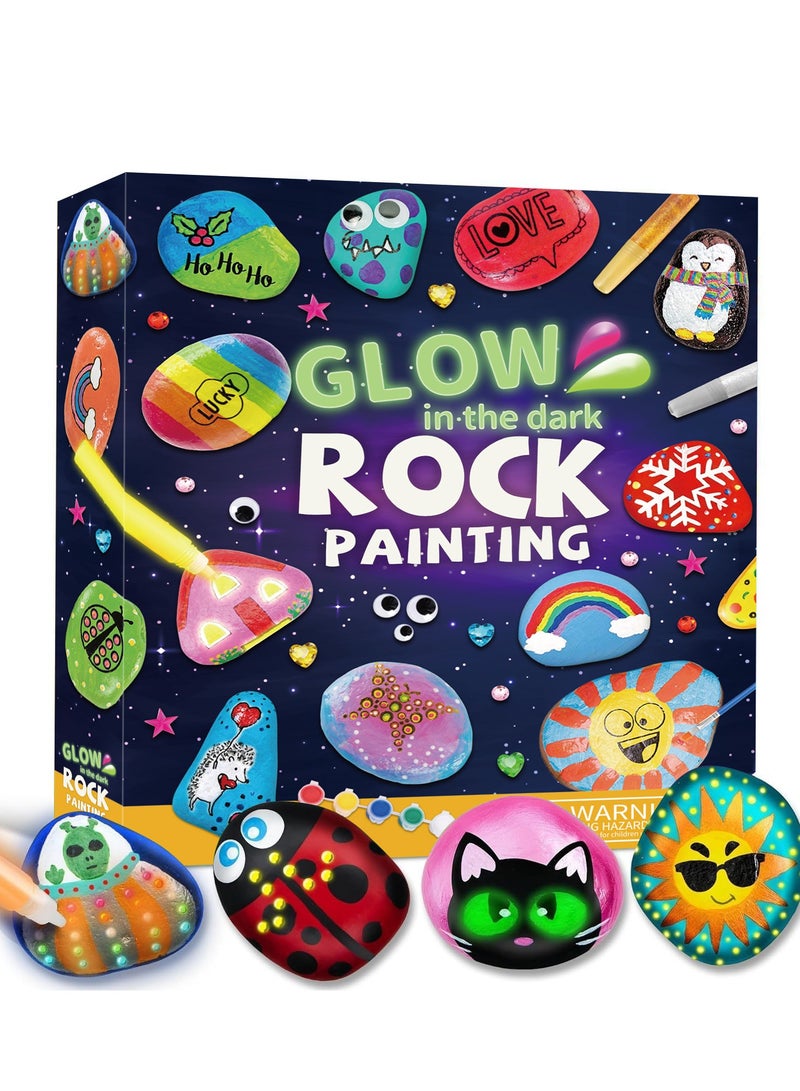 DURKU Rock Painting Kit for Kids, Glow in The Dark Pouring Rock Kit, Arts & Crafts Easter Gifts for Boys and Girls,Kids Craft Paint Kit, Fun Activities Kits - Image 1