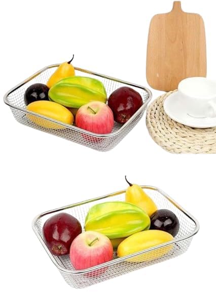 Kruvad Stainless Steel Fruit Vegetable Drain Basket with Drip Tray MultiPurpose Washing Filter Basket Sink Colander - Image 2