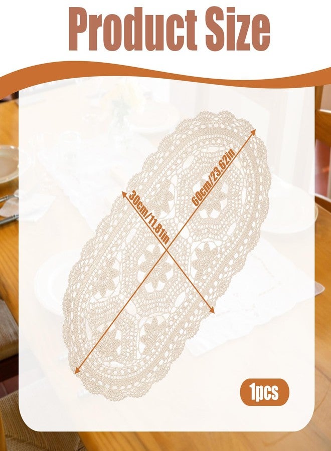 Exircy Oval Lace Table Runner Cotton Crochet Lace Table Runner Doilies Floral Tables Scarf Furniture Cloth Cover Handmade Tables Dresser Scarf Décor Crochet Placemats (Beige Oval, 12x24 Inch) - Image 2