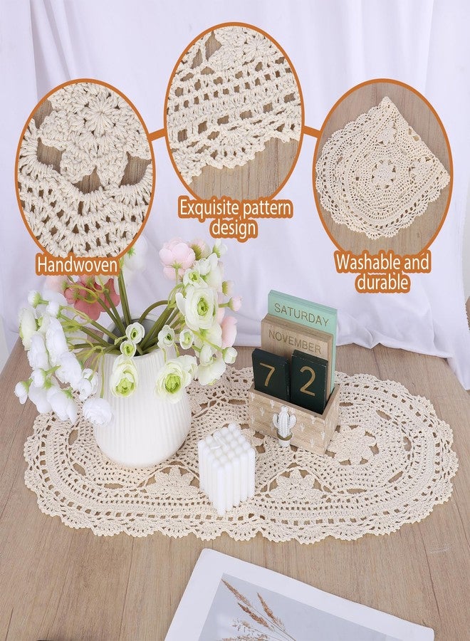 Exircy Oval Lace Table Runner Cotton Crochet Lace Table Runner Doilies Floral Tables Scarf Furniture Cloth Cover Handmade Tables Dresser Scarf Décor Crochet Placemats (Beige Oval, 12x24 Inch) - Image 3