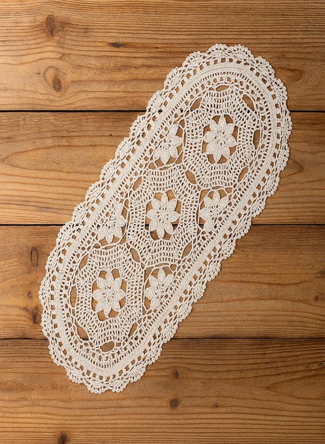 Exircy Oval Lace Table Runner Cotton Crochet Lace Table Runner Doilies Floral Tables Scarf Furniture Cloth Cover Handmade Tables Dresser Scarf Décor Crochet Placemats (Beige Oval, 12x24 Inch) - Image 1