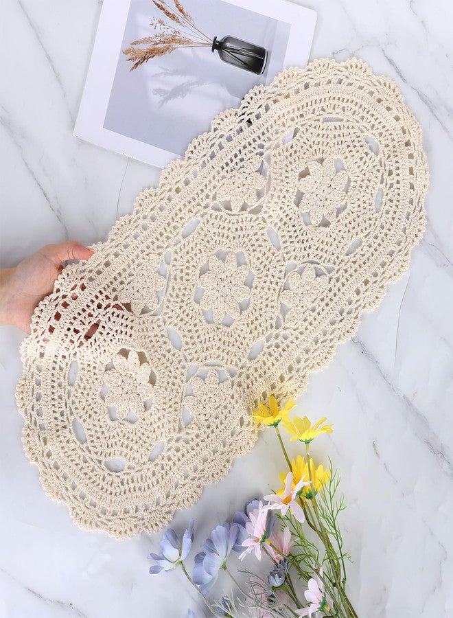 Exircy Oval Lace Table Runner Cotton Crochet Lace Table Runner Doilies Floral Tables Scarf Furniture Cloth Cover Handmade Tables Dresser Scarf Décor Crochet Placemats (Beige Oval, 12x24 Inch) - Image 4