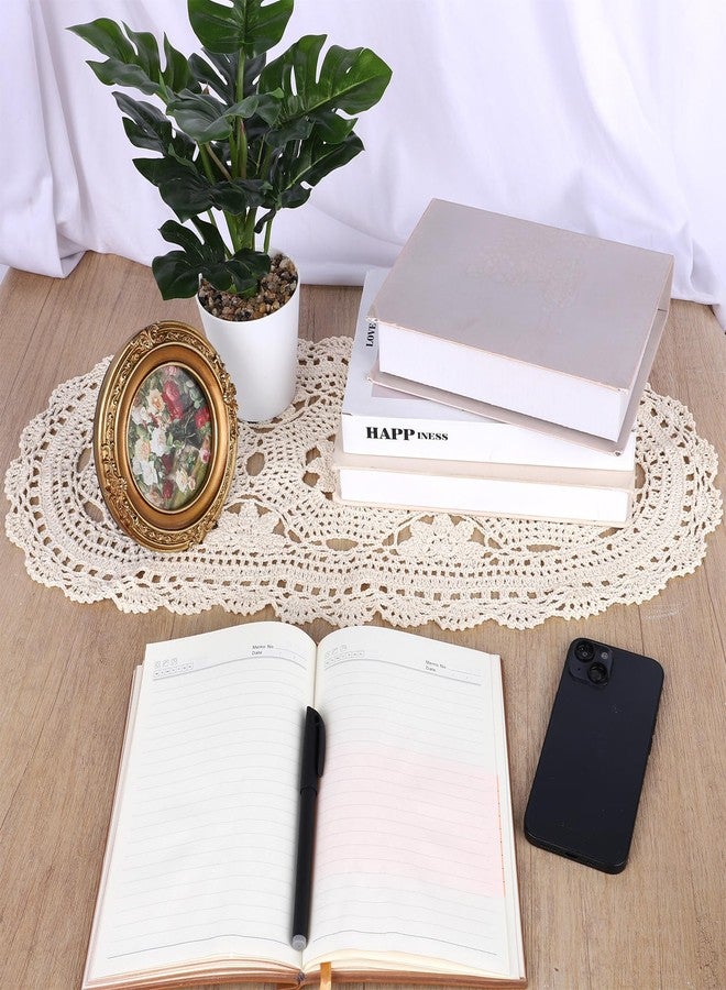 Exircy Oval Lace Table Runner Cotton Crochet Lace Table Runner Doilies Floral Tables Scarf Furniture Cloth Cover Handmade Tables Dresser Scarf Décor Crochet Placemats (Beige Oval, 12x24 Inch) - Image 5