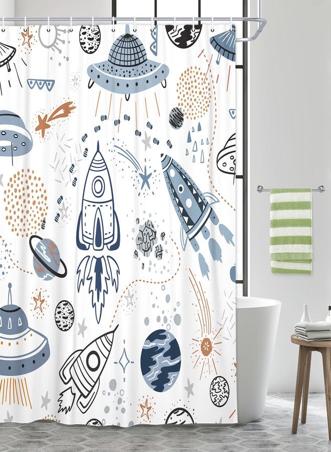 Drgilau Space Shower Curtain for Kids, Cartoon Planet Shower Curtains Cute Galaxy Bath Curtains for Children, Waterproof Galaxy Universe Kids Bathroom Sets Decor with 12 Hooks 72X72 Inch - Image 1
