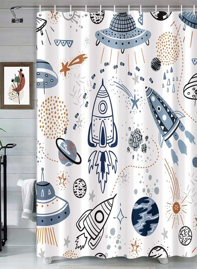 Drgilau Space Shower Curtain for Kids, Cartoon Planet Shower Curtains Cute Galaxy Bath Curtains for Children, Waterproof Galaxy Universe Kids Bathroom Sets Decor with 12 Hooks 72X72 Inch - Image 3