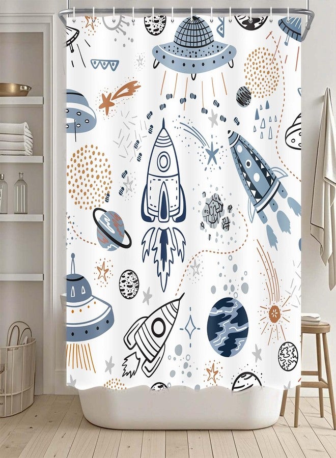 Drgilau Space Shower Curtain for Kids, Cartoon Planet Shower Curtains Cute Galaxy Bath Curtains for Children, Waterproof Galaxy Universe Kids Bathroom Sets Decor with 12 Hooks 72X72 Inch - Image 2
