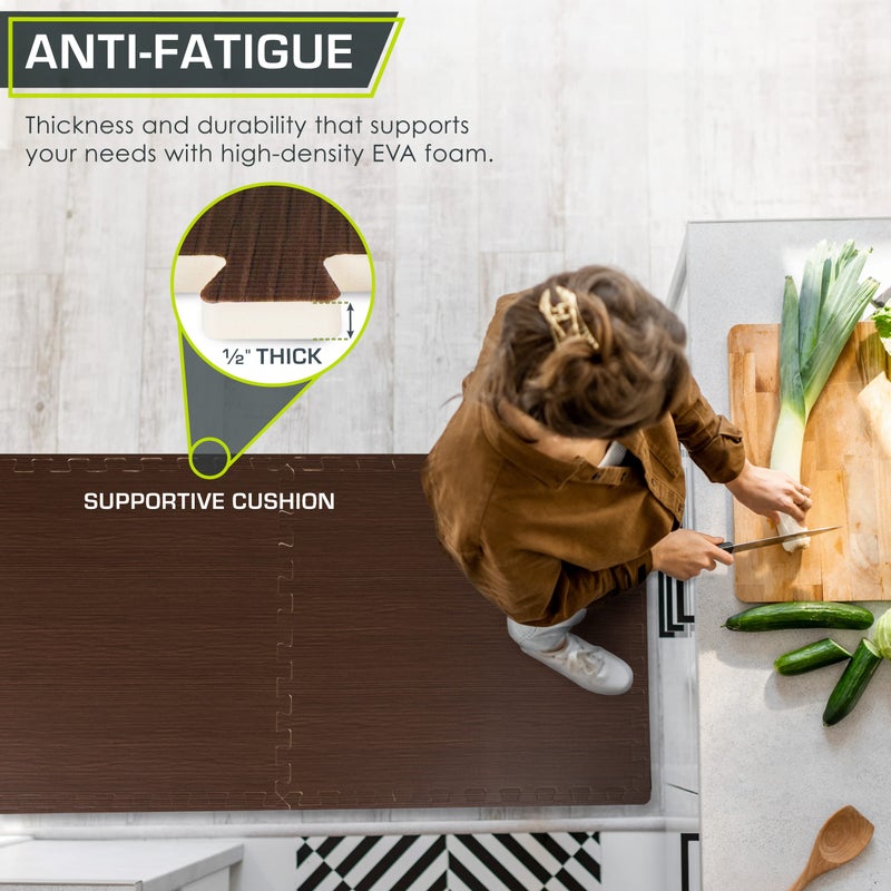 ProSourceFit بساط برو سورس فيت بنمط خشبي 1/2 بوصة، 6 بلاطات أرضية من رغوة EVA متداخلة (24 قدم مربع) لتمارين داخلية آمنة وسطح للعب، جوز داكن - Image 3