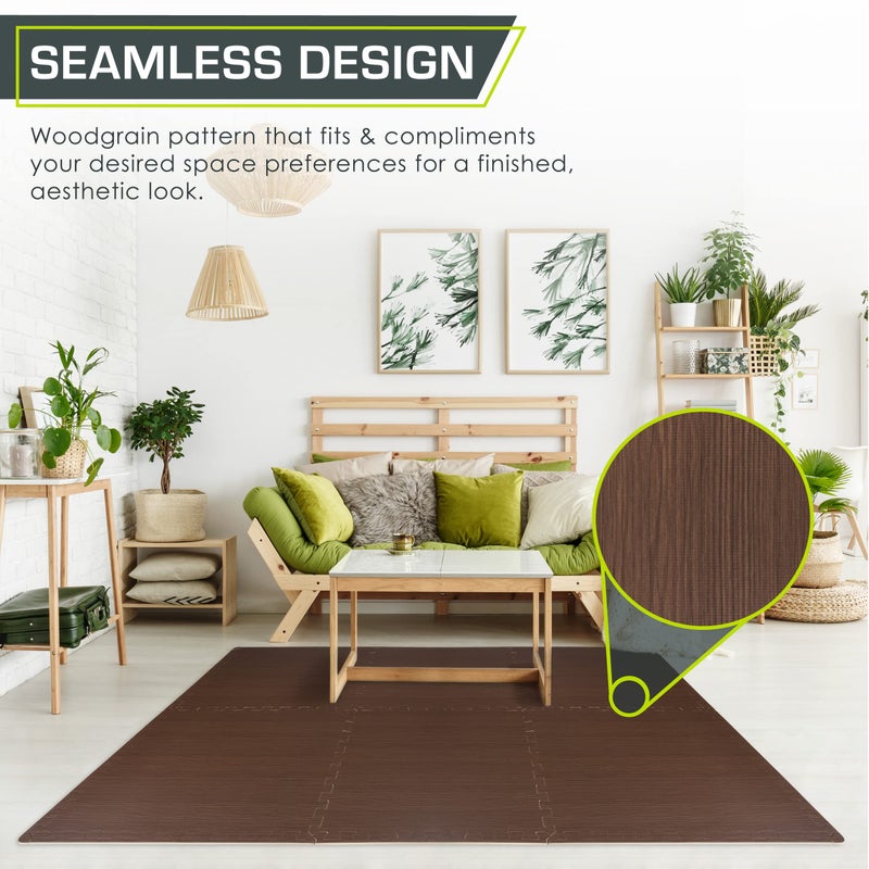 ProSourceFit بساط برو سورس فيت بنمط خشبي 1/2 بوصة، 6 بلاطات أرضية من رغوة EVA متداخلة (24 قدم مربع) لتمارين داخلية آمنة وسطح للعب، جوز داكن - Image 4